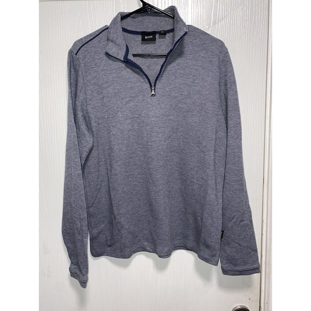 Men's Hugo Boss Regular Fit‎ Pullover Cotton 1/4 Zip Gray Sweater Size Medium